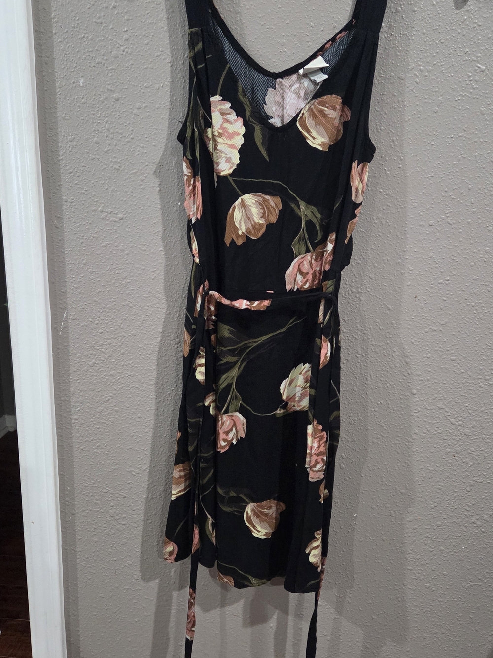 a new day Black Floral Tie-Waist Midi Dress with Pink & Cream Blooms